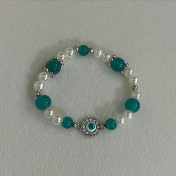 Turquoise and Silver Evil Eye Bracelet Set - Picture 3 of 4